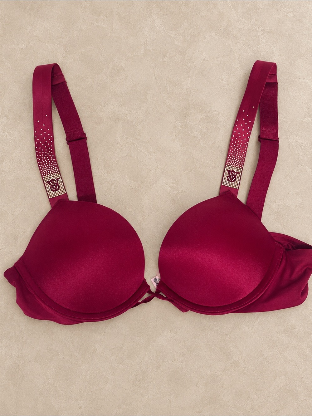 💎 Victoria’s Secret Very Sexy Bombshell Rhinestone Strap Bra 34AA Cranberry NWOT